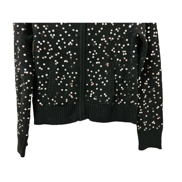 Women's Small J.Crew Wool sweatshirt hoodie black Sequins full zip - Picture 6 of 7